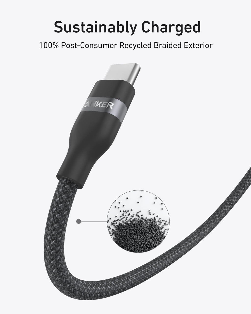 Anker cable with braided exterior for sustainability and recycled materials